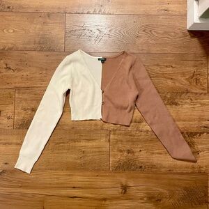 Brown and white cropped cardigan